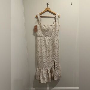 Sachin + Babi Wyatt Dress, Romantic Cream and Gold Floral Midi Dress with Slit